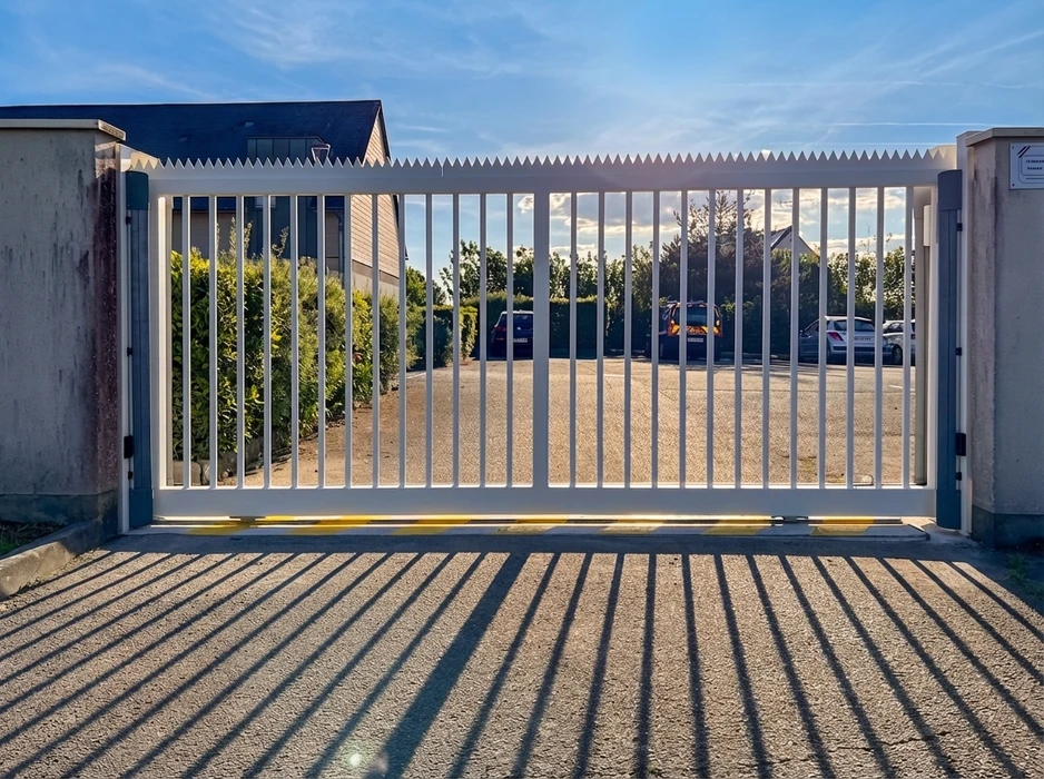 Vitrine commerciale en pierre de taille calcaire avec menuiserie aluminium anthracite